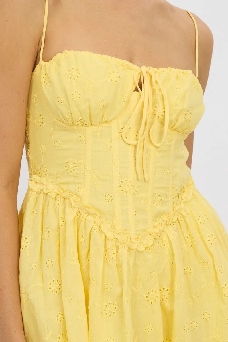 Yellow Fit And Flare Dress Mini Eyelet Fabric