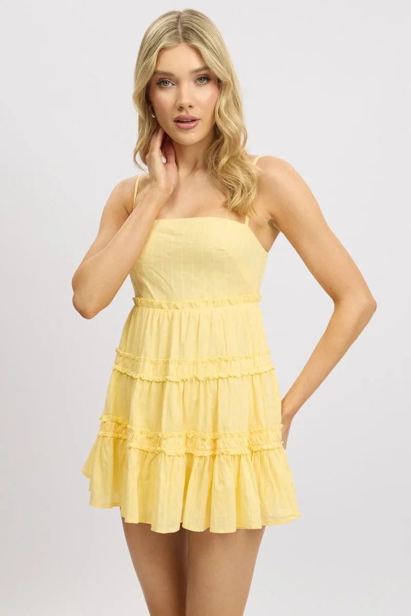 Yellow Fit And Flare Dress Tiered Strappy