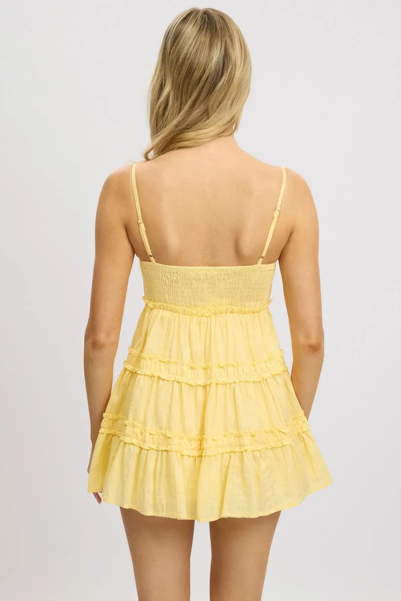 Yellow Fit And Flare Dress Tiered Strappy