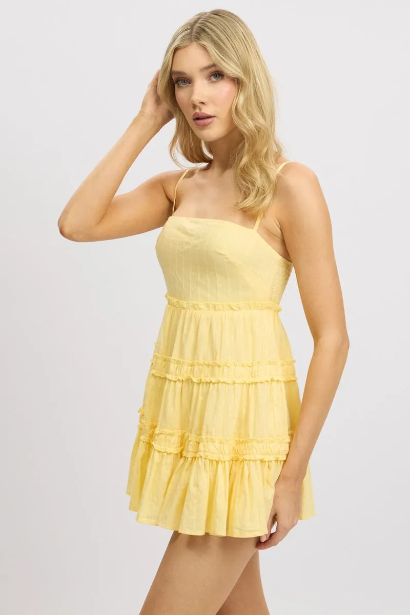 Yellow Fit And Flare Dress Tiered Strappy